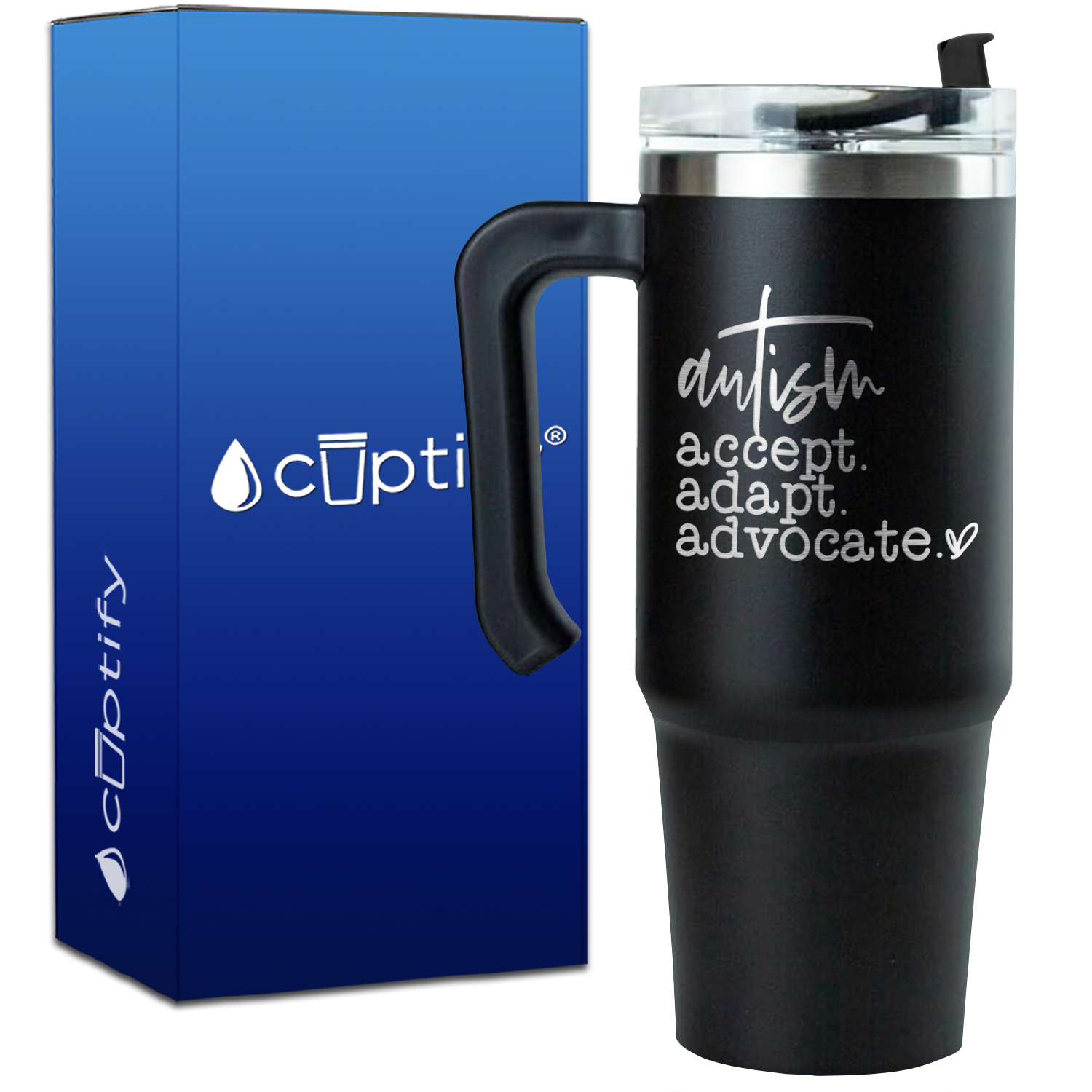 Autism Accept Adapt Advocate on 30oz Autism Travel Mug