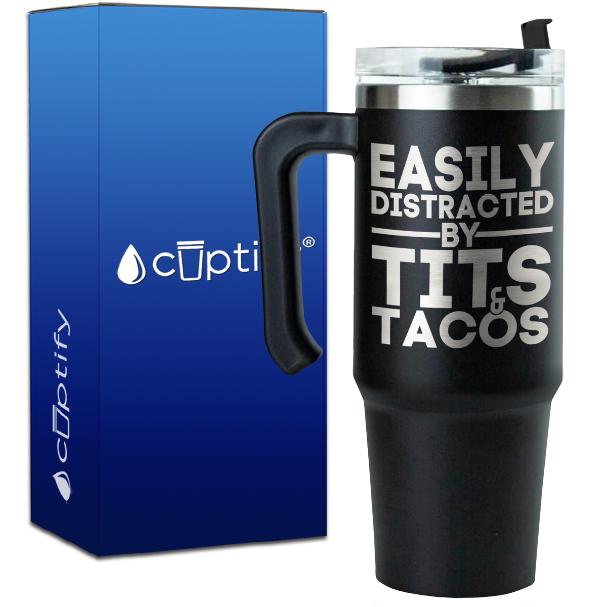 Easily Distracted by Tits and Tacos on 30oz Funny Travel Mug