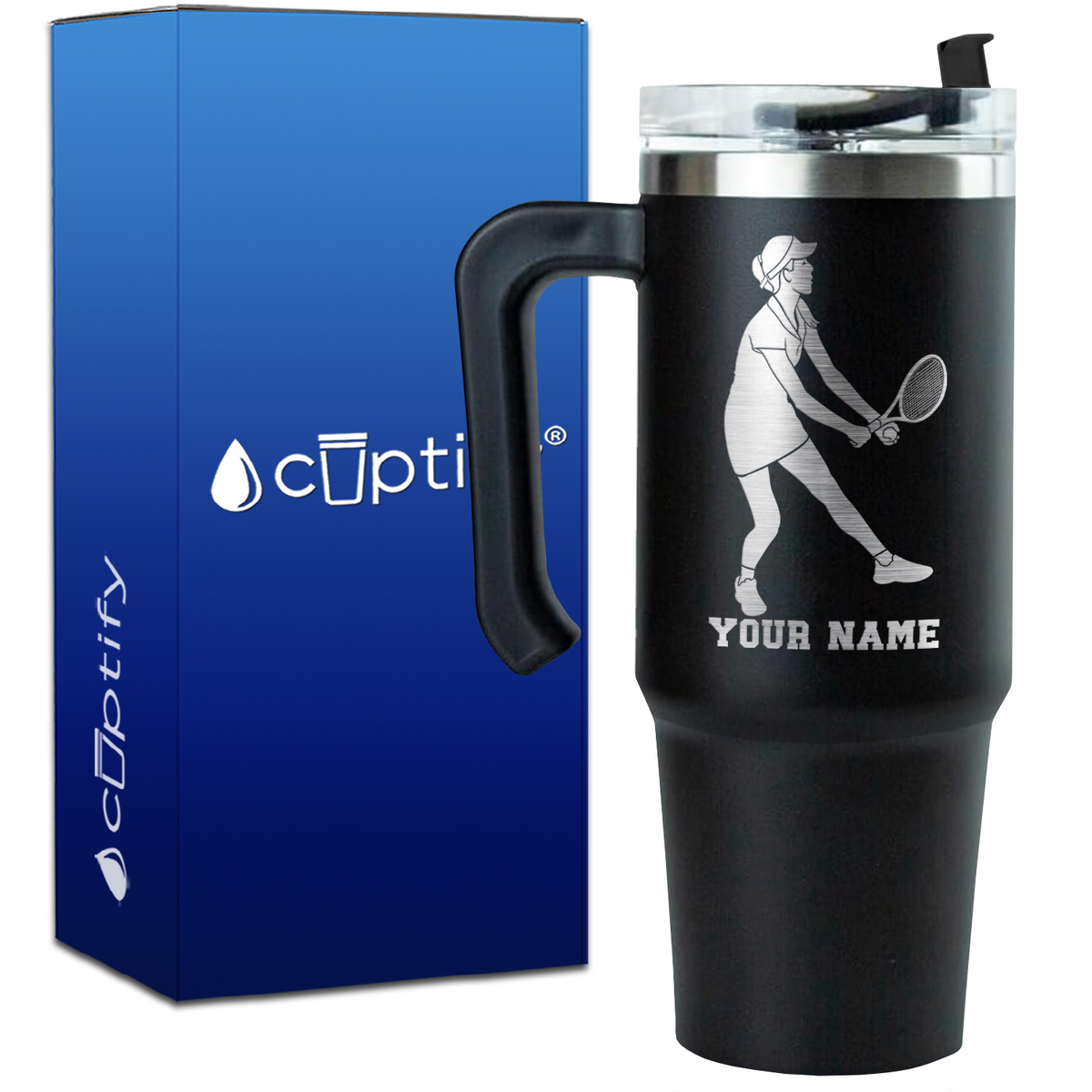 Personalized Female Tennis Player on 30oz Tennis Travel Mug