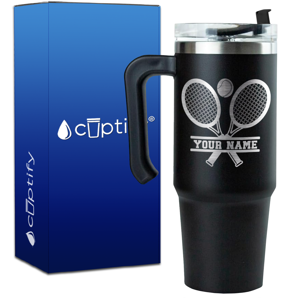 Personalized Tennis Rackets on 30oz Tennis Travel Mug