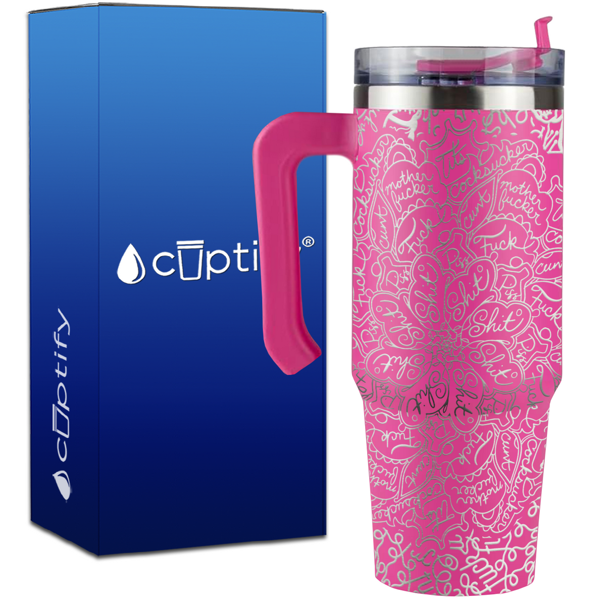 Flower Mandala with Hidden Swear Words Laser Wrap on 30oz Funny Travel Mug