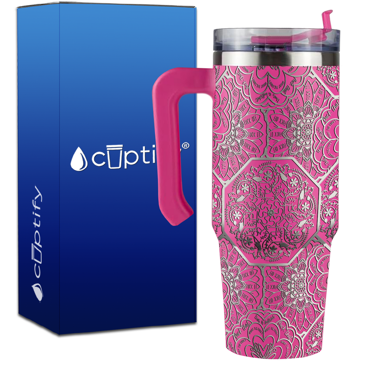 Mandalas of Mischief Hidden Swear Words Laser Wrap on 30oz Funny Travel Mug