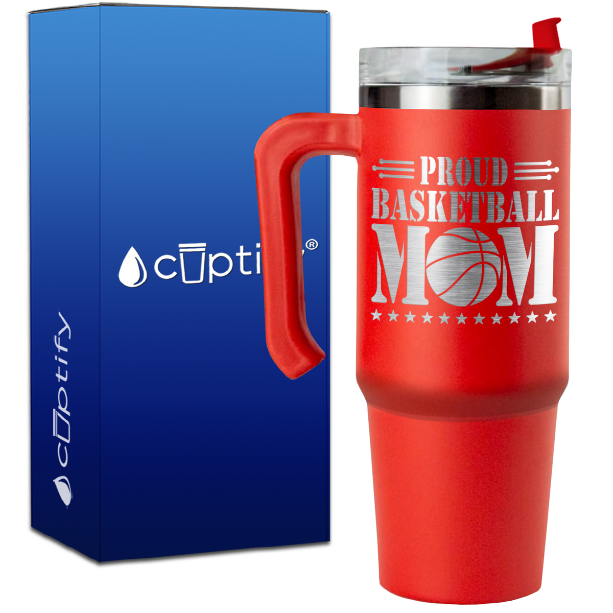 Proud Basketball Mom on 30oz Basketball Travel Mug