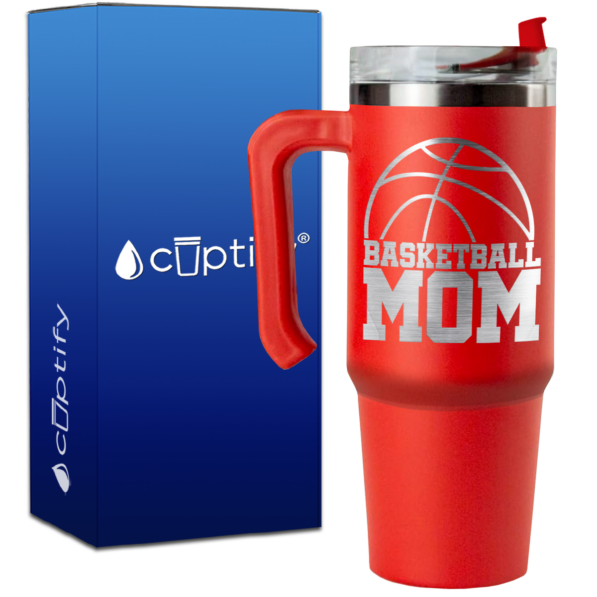 Basketball Mom Half Ball on 30oz Basketball Travel Mug