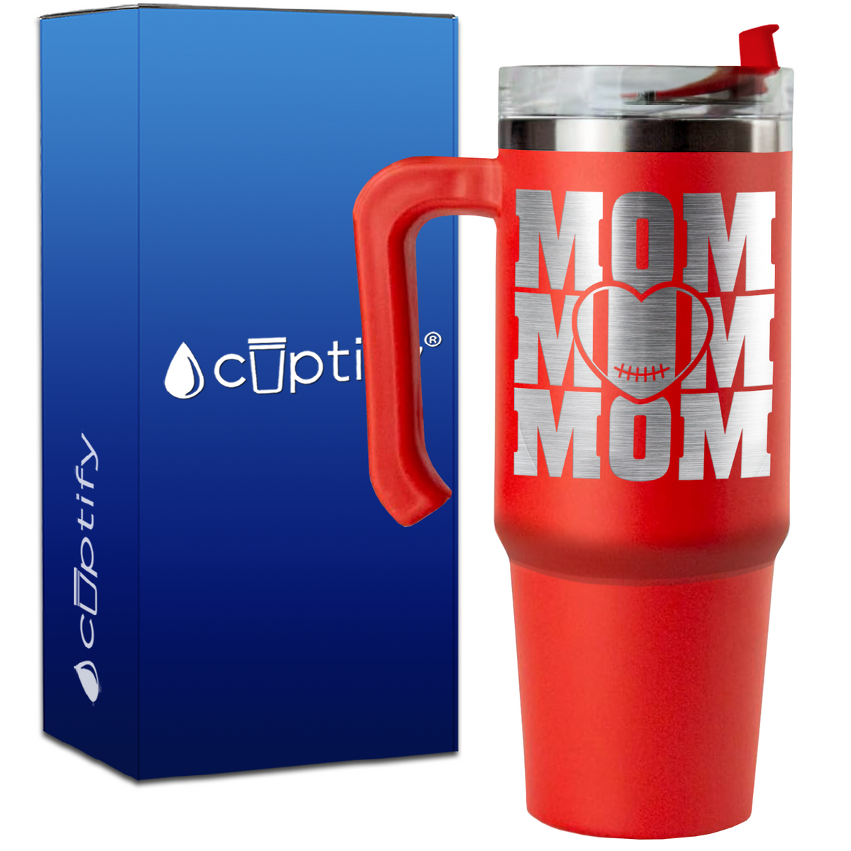 Mom Mom Mom Football on 30oz Football Travel Mug