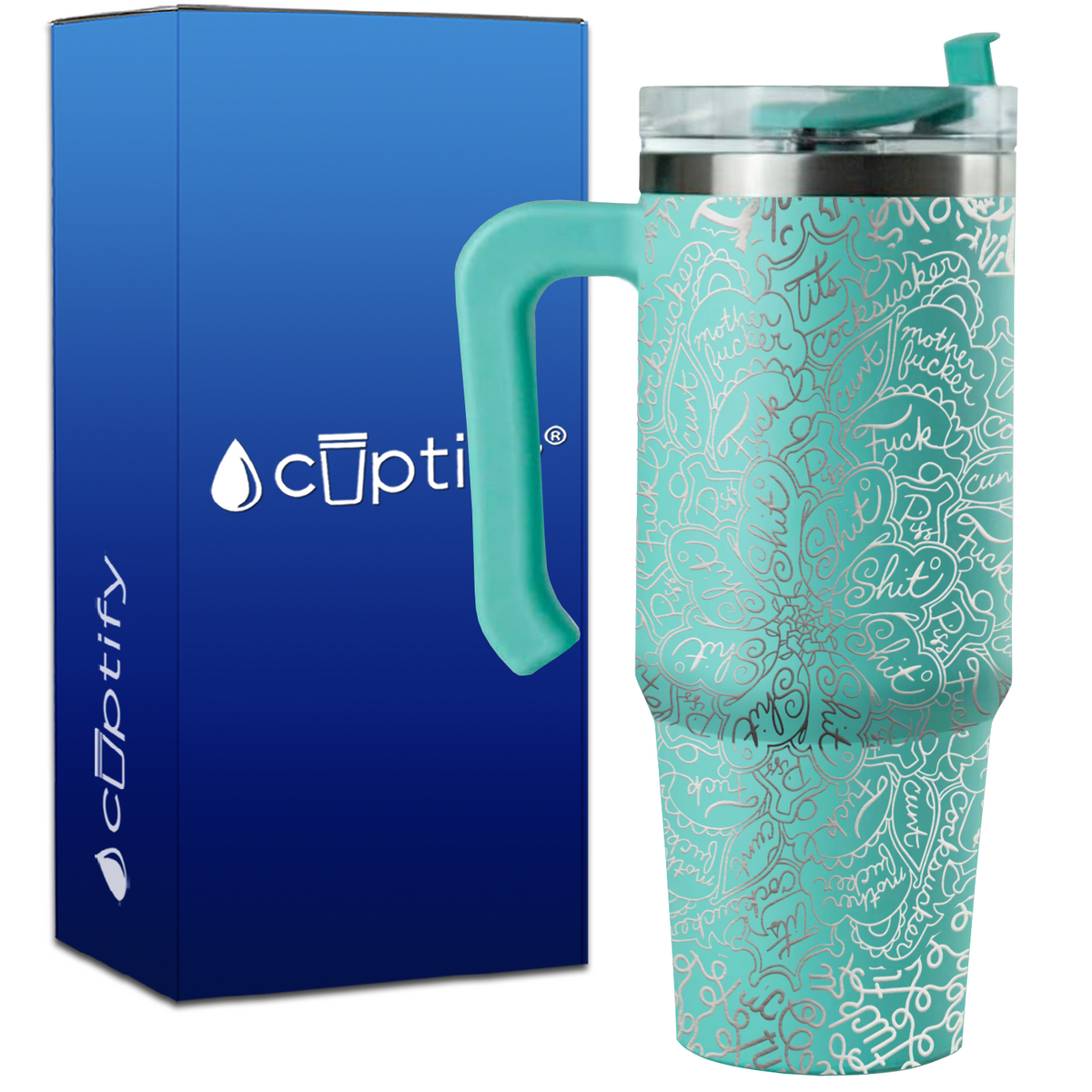 Flower Mandala with Hidden Swear Words Laser Wrap on 30oz Funny Travel Mug