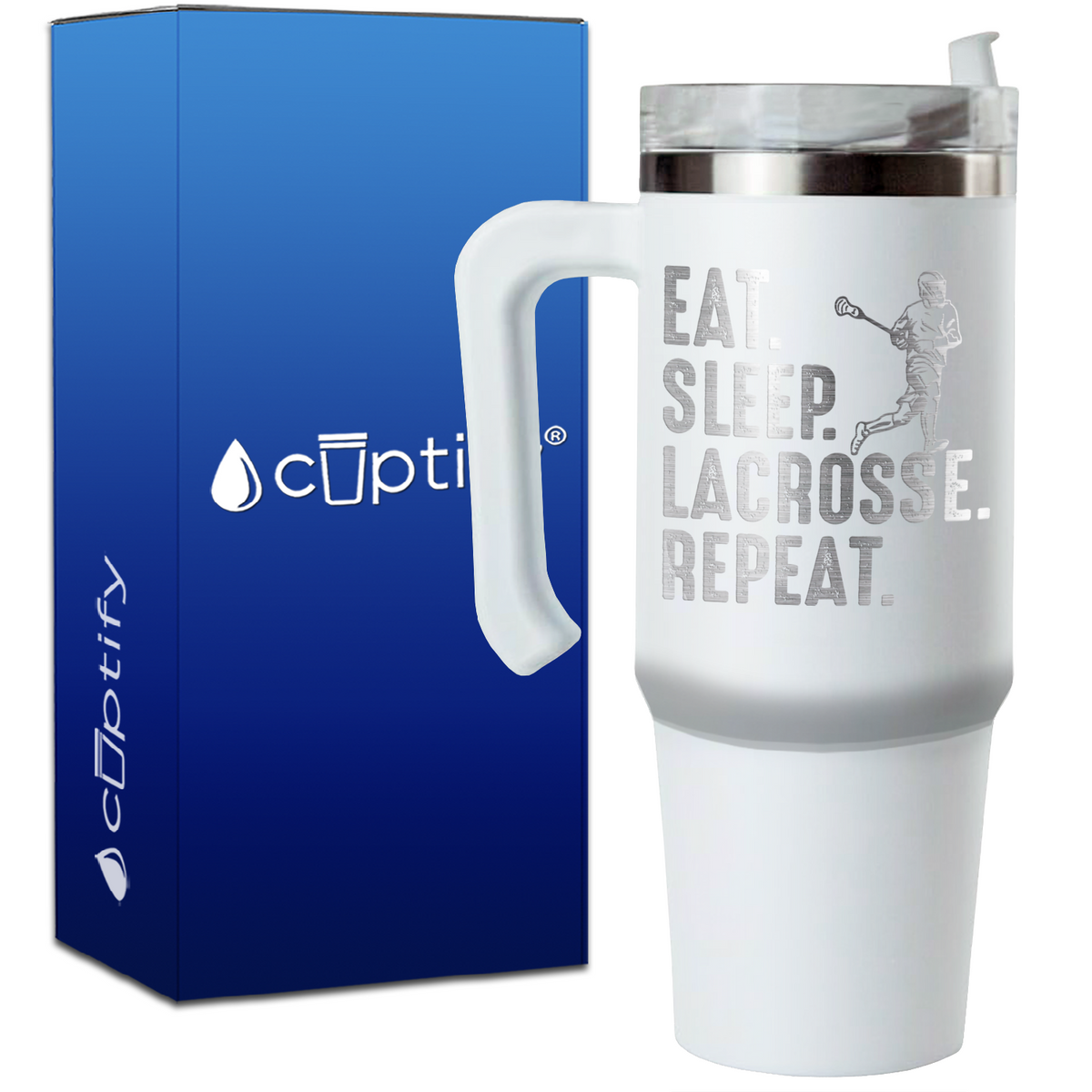 Eat. Sleep. Lacrosse. Repeat. on 30oz Lacrosse Travel Mug
