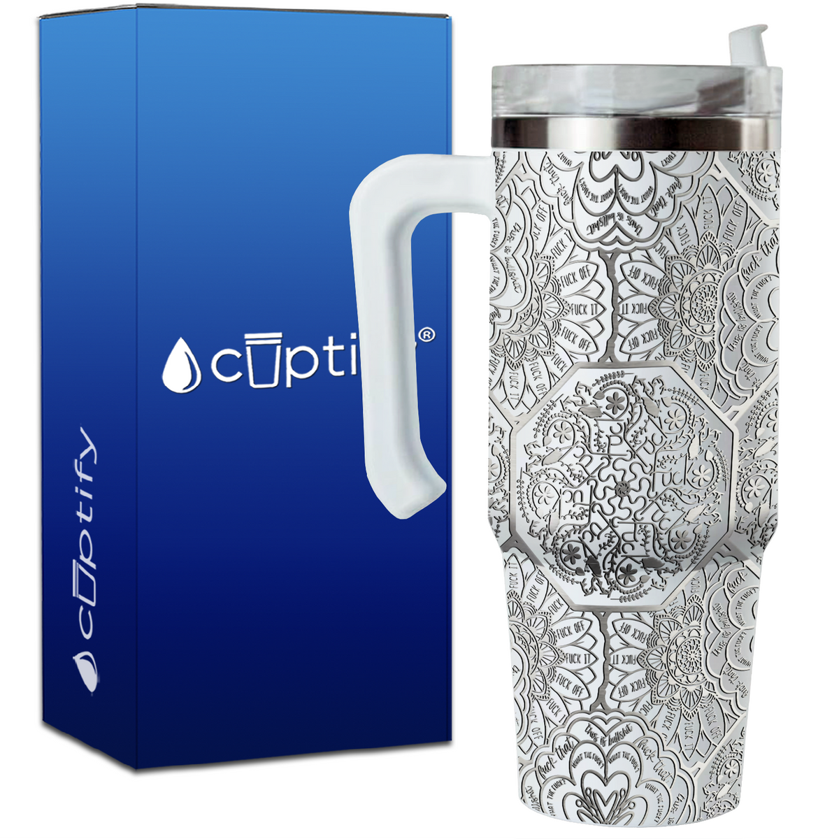 Mandalas of Mischief Hidden Swear Words Laser Wrap on 30oz Funny Travel Mug