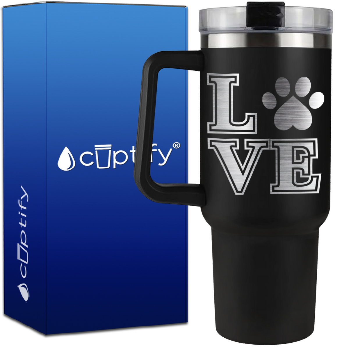 Love Dogs Paw Print on 40oz Traveler Mug