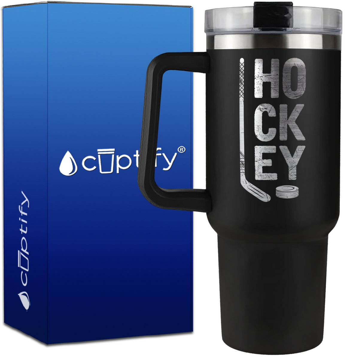 HO CK EY on 40oz Hockey Traveler Mug
