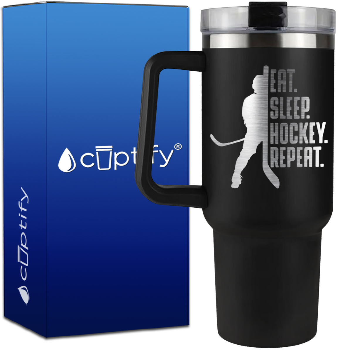 Eat. Sleep. Hockey. Repeat. on 40oz Hockey Traveler Mug