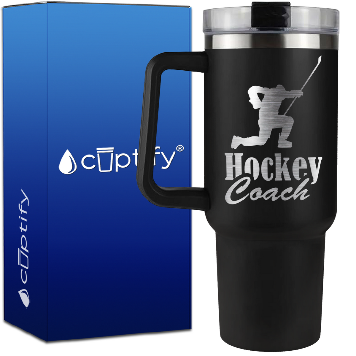 Hockey Coach Goal Pose on 40oz Hockey Traveler Mug