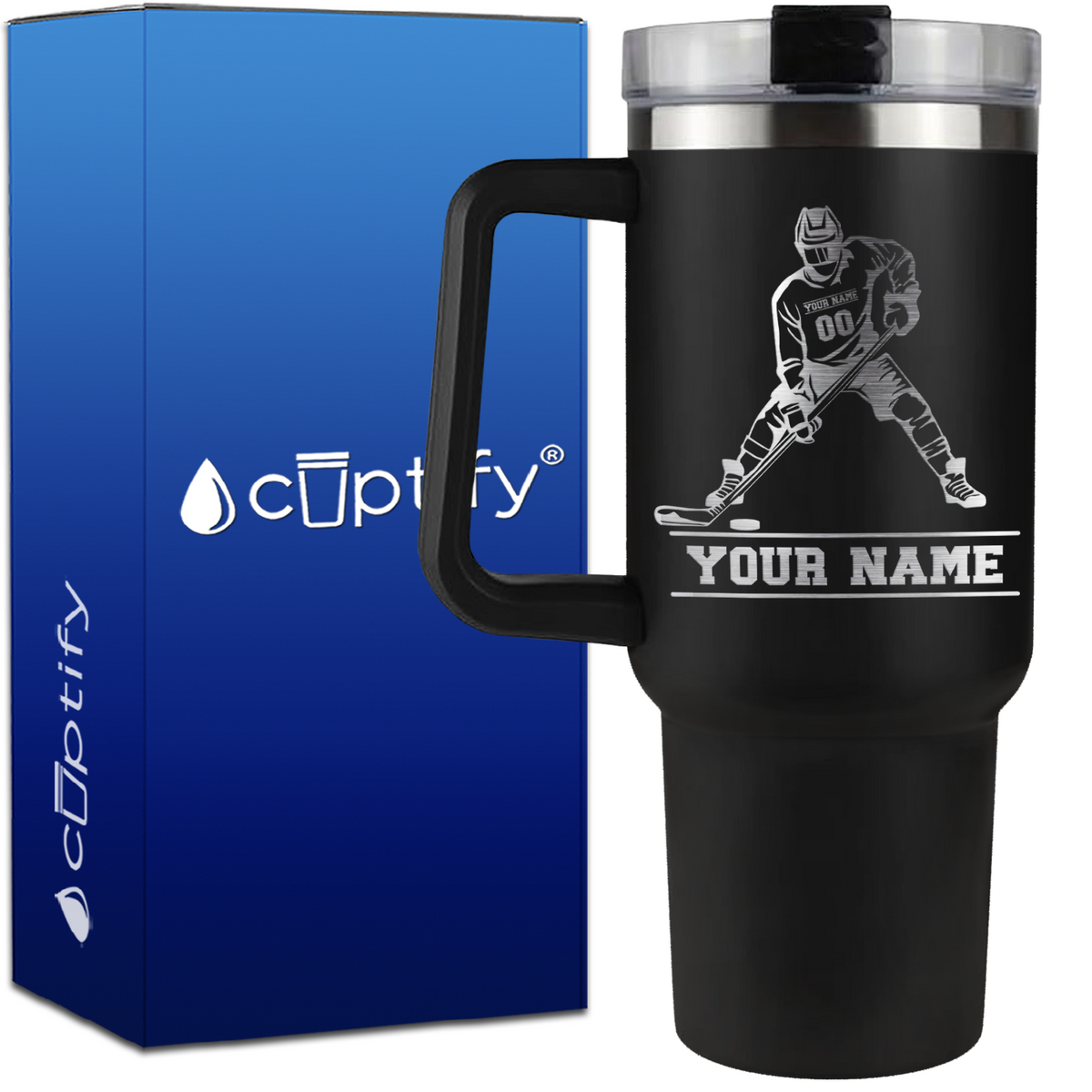 Personalized Hockey Player on 40oz Hockey Traveler Mug