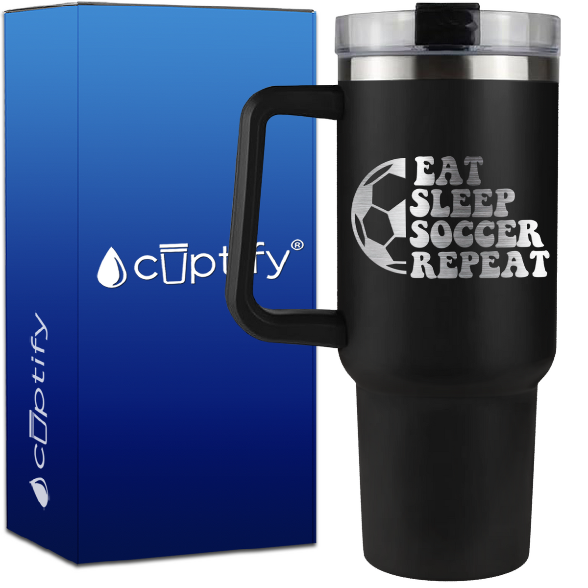 Eat Sleep Soccer Repeat Soccer Ball on 40oz Soccer Traveler Mug