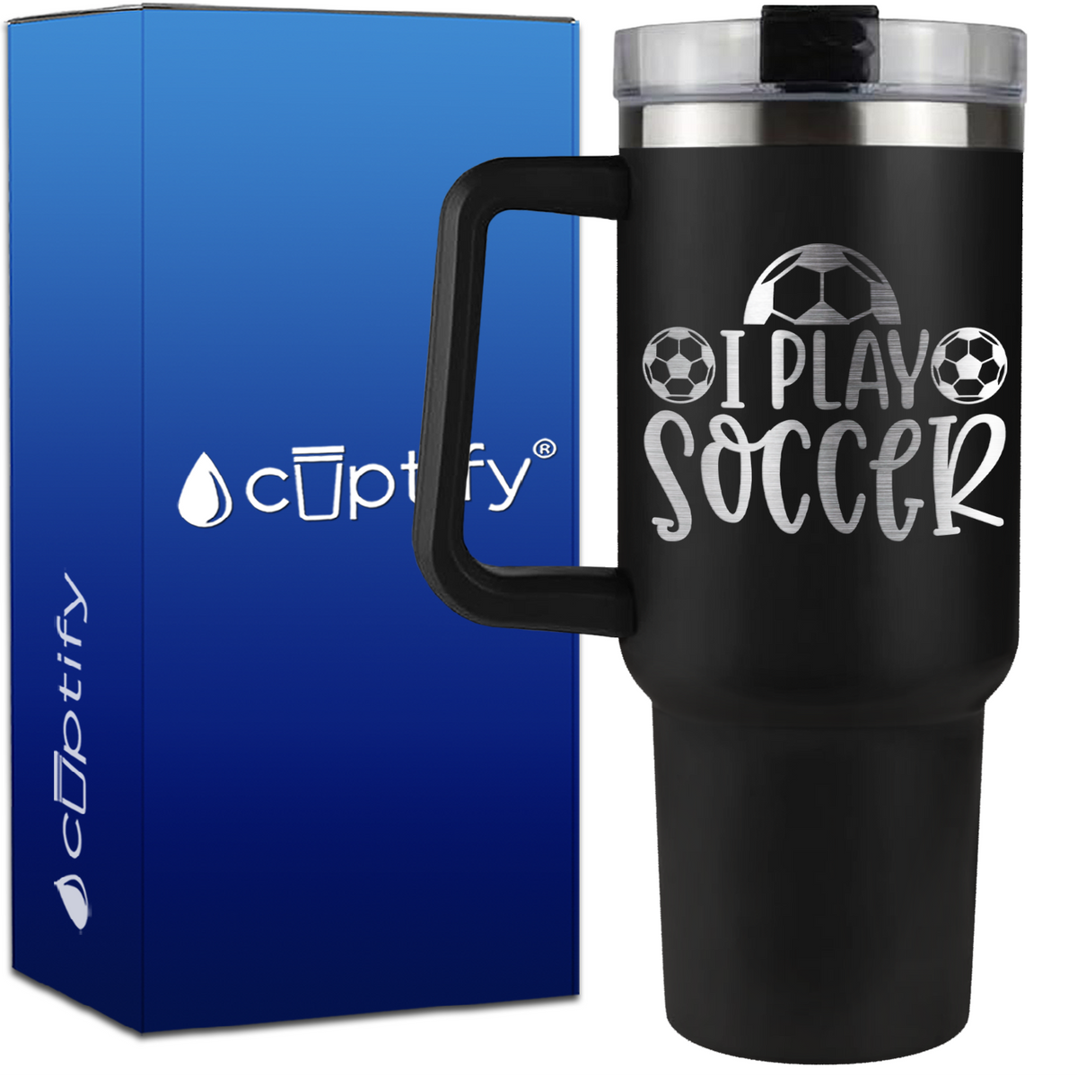 I Play Soccer on 40oz Soccer Traveler Mug