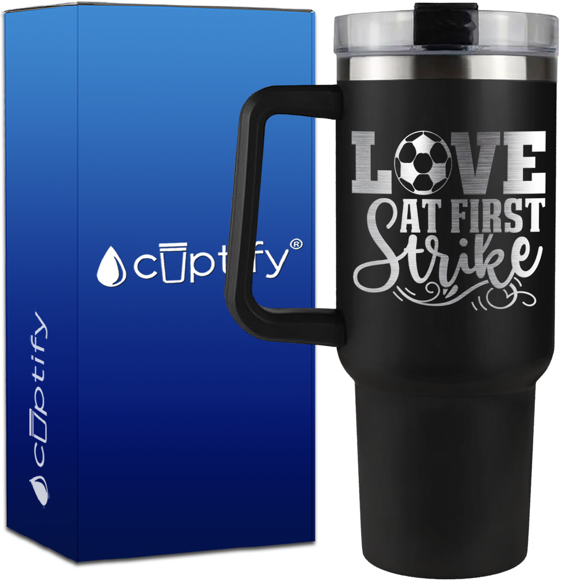 Love at First Strike on 40oz Soccer Traveler Mug