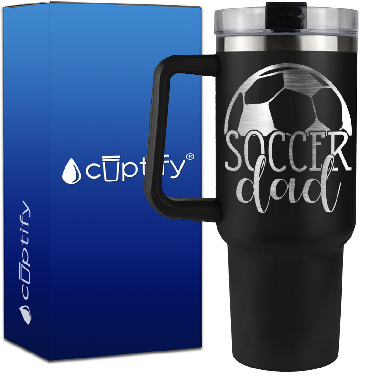 Soccer Dad with Ball on Top on 40oz Soccer Traveler Mug