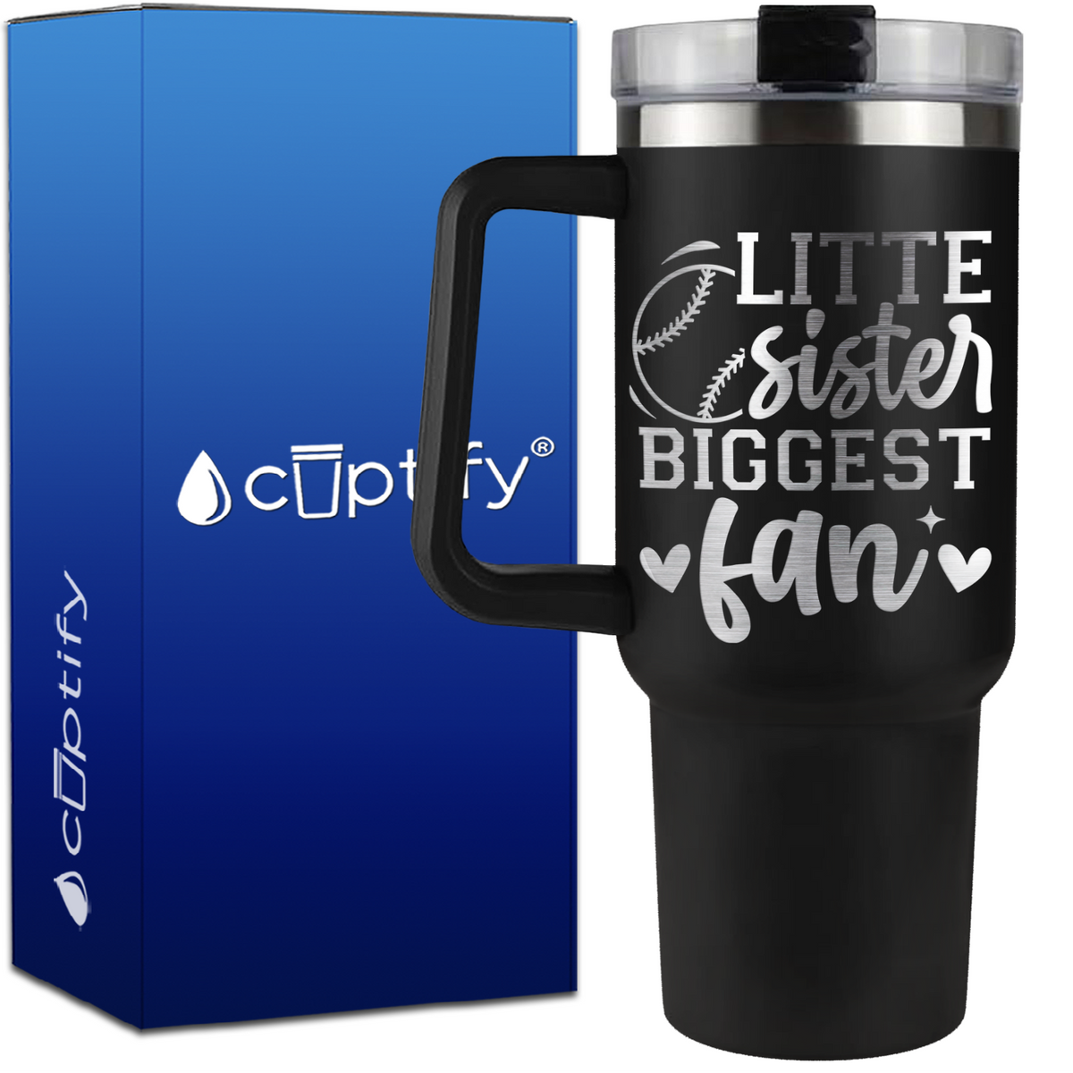 Little Sister Biggest Fan on 40oz Baseball Traveler Mug
