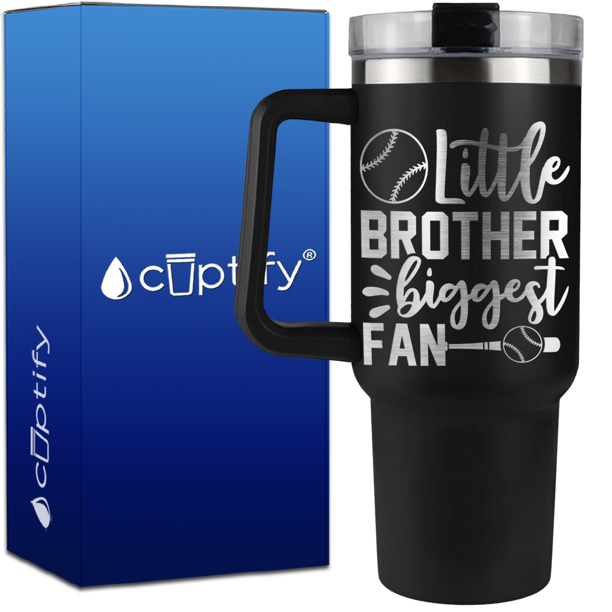 Little Brother Biggest Fan on 40oz Baseball Traveler Mug