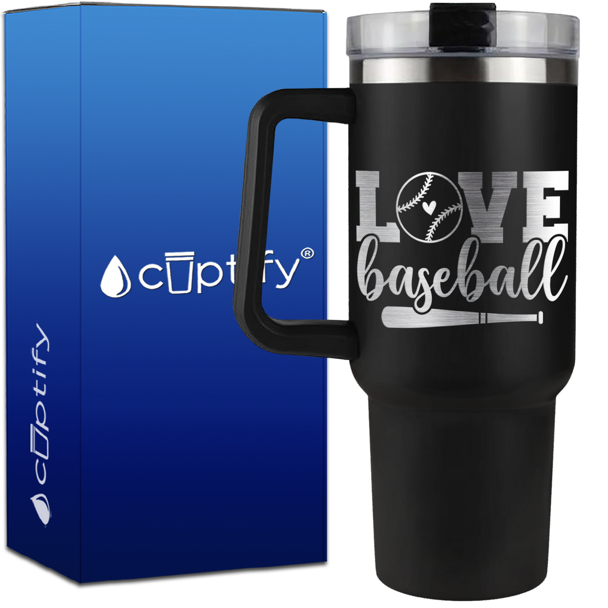 Love Baseball Bat and Ball on 40oz Baseball Traveler Mug