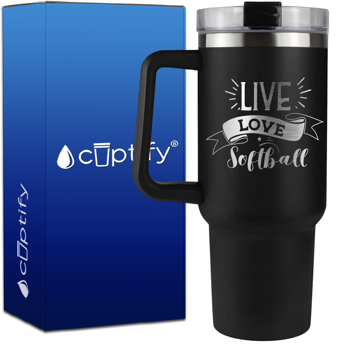 Live Love Softball Banner on 40oz Softball Traveler Mug
