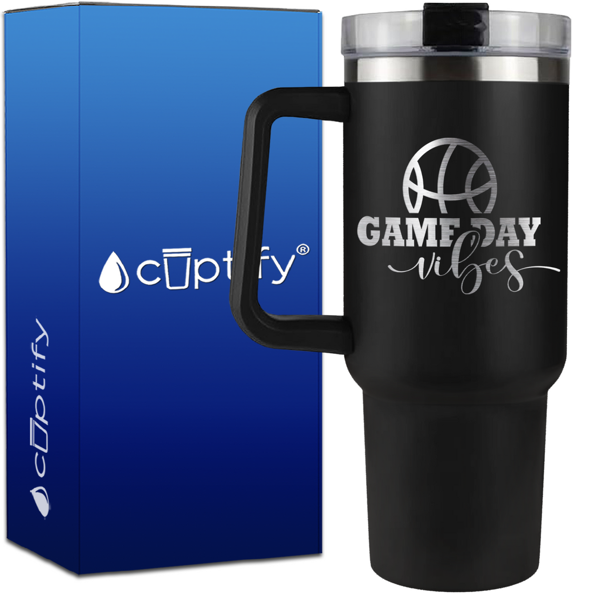 Game Day Vibes Basketball on 40oz Basketball Traveler Mug