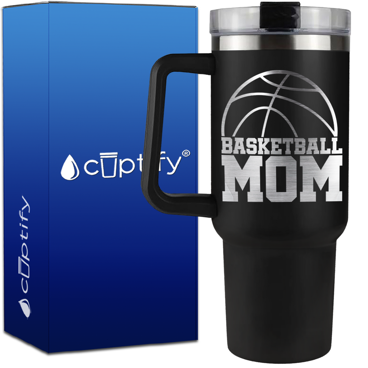 Basketball Mom Half Ball on 40oz Basketball Traveler Mug