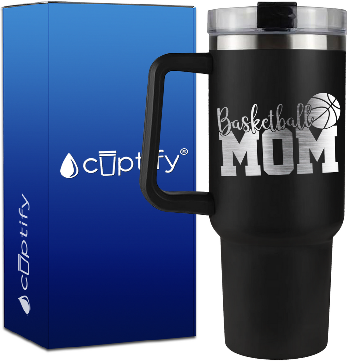 Basketball Mom Slanted on 40oz Basketball Traveler Mug