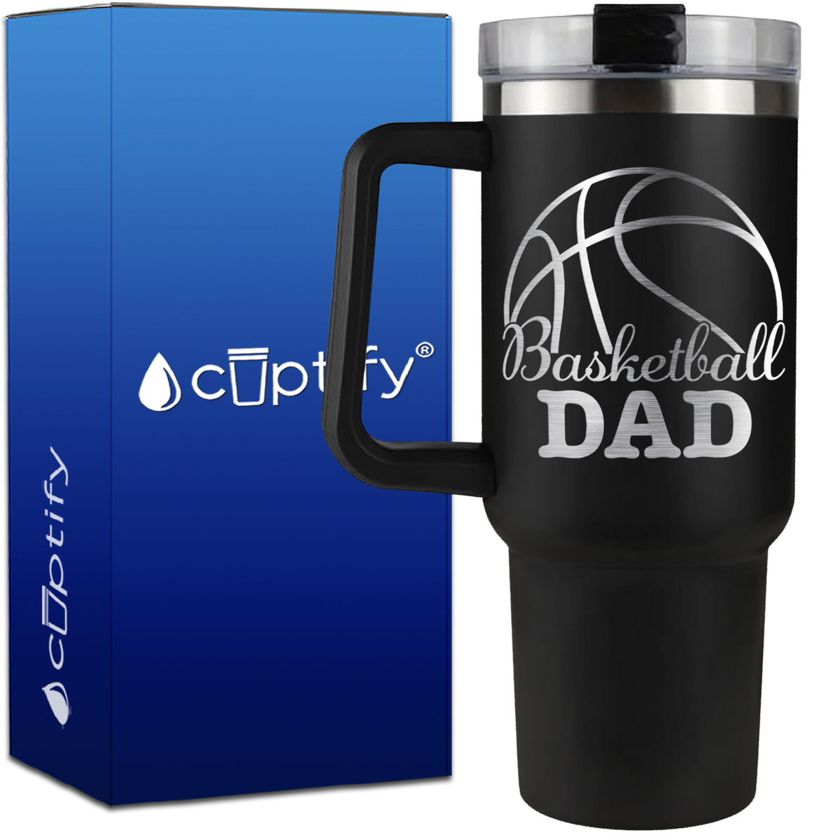 Basketball Dad Big Half Ball on 40oz Basketball Traveler Mug