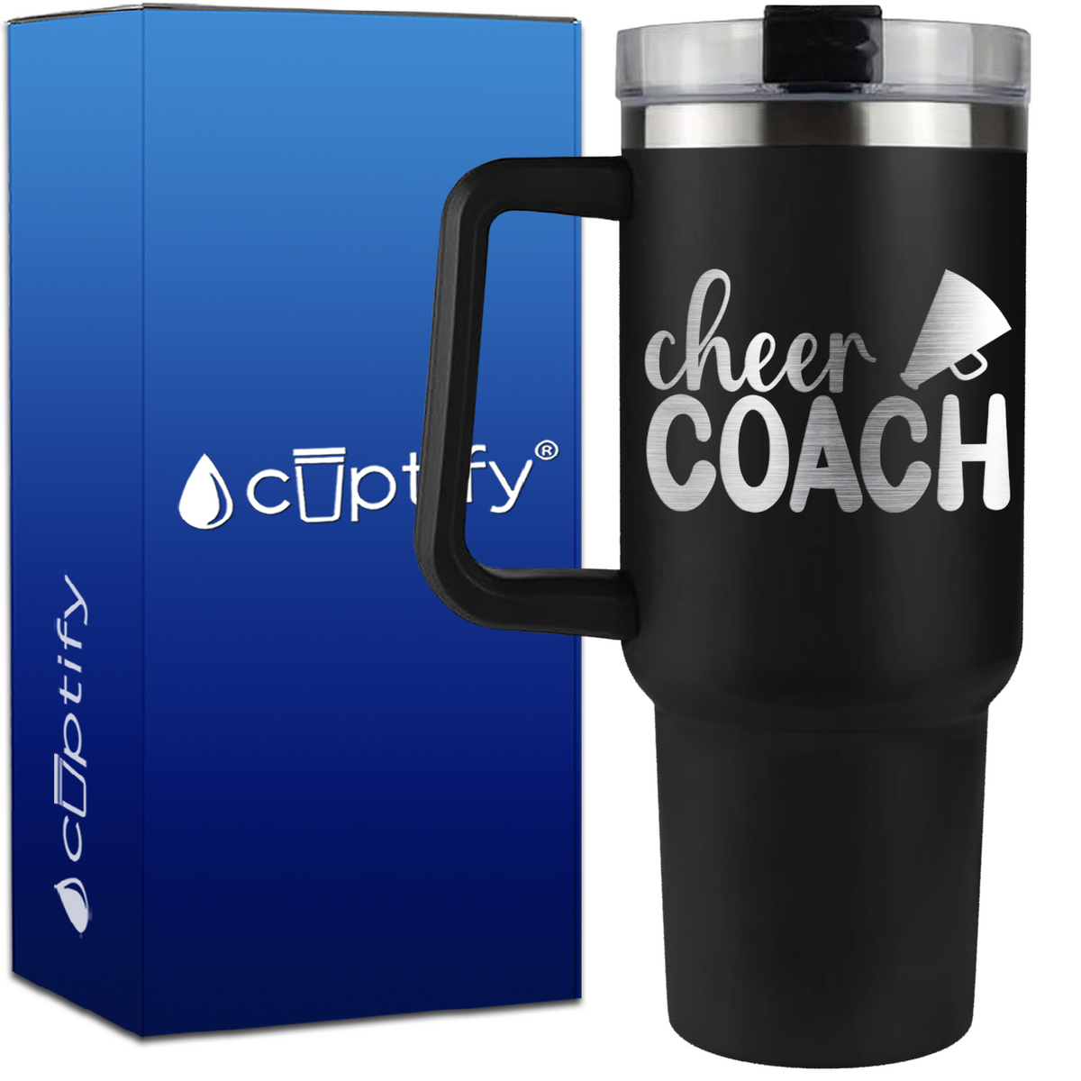 Cheer Coach with Megaphone on 40oz Cheer Traveler Mug