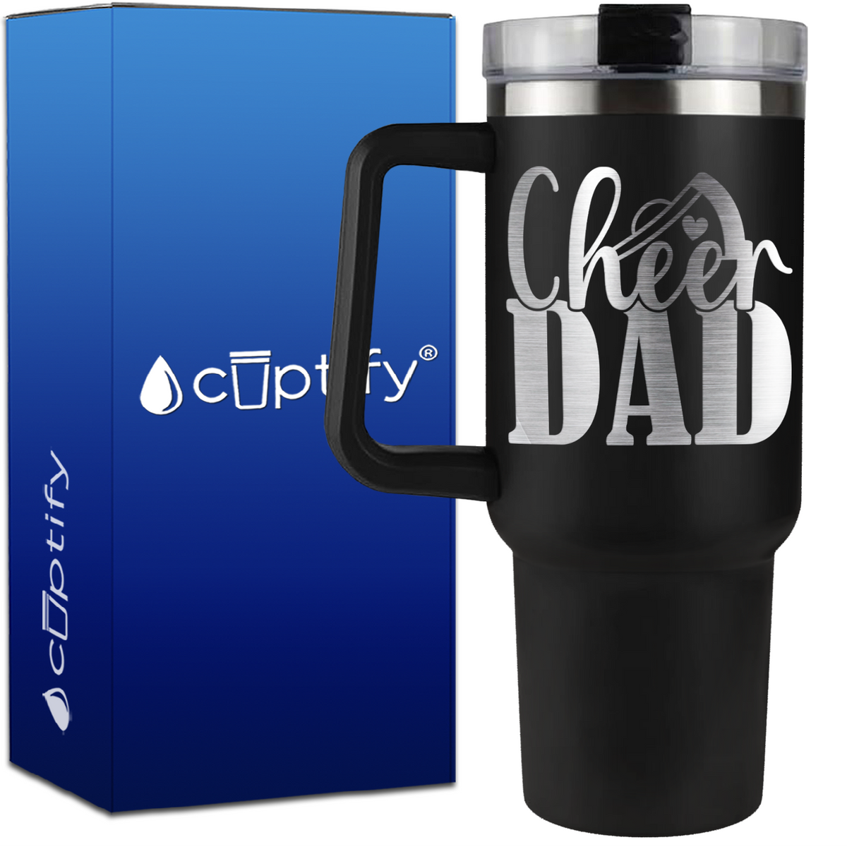 Cheer Dad Megaphone Heart on 40oz Cheer Traveler Mug