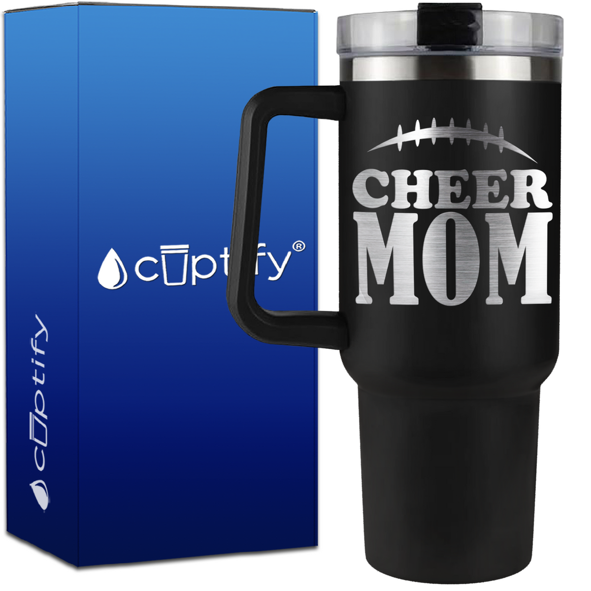 Cheer Mom Football Stitches on 40oz Cheer Traveler Mug
