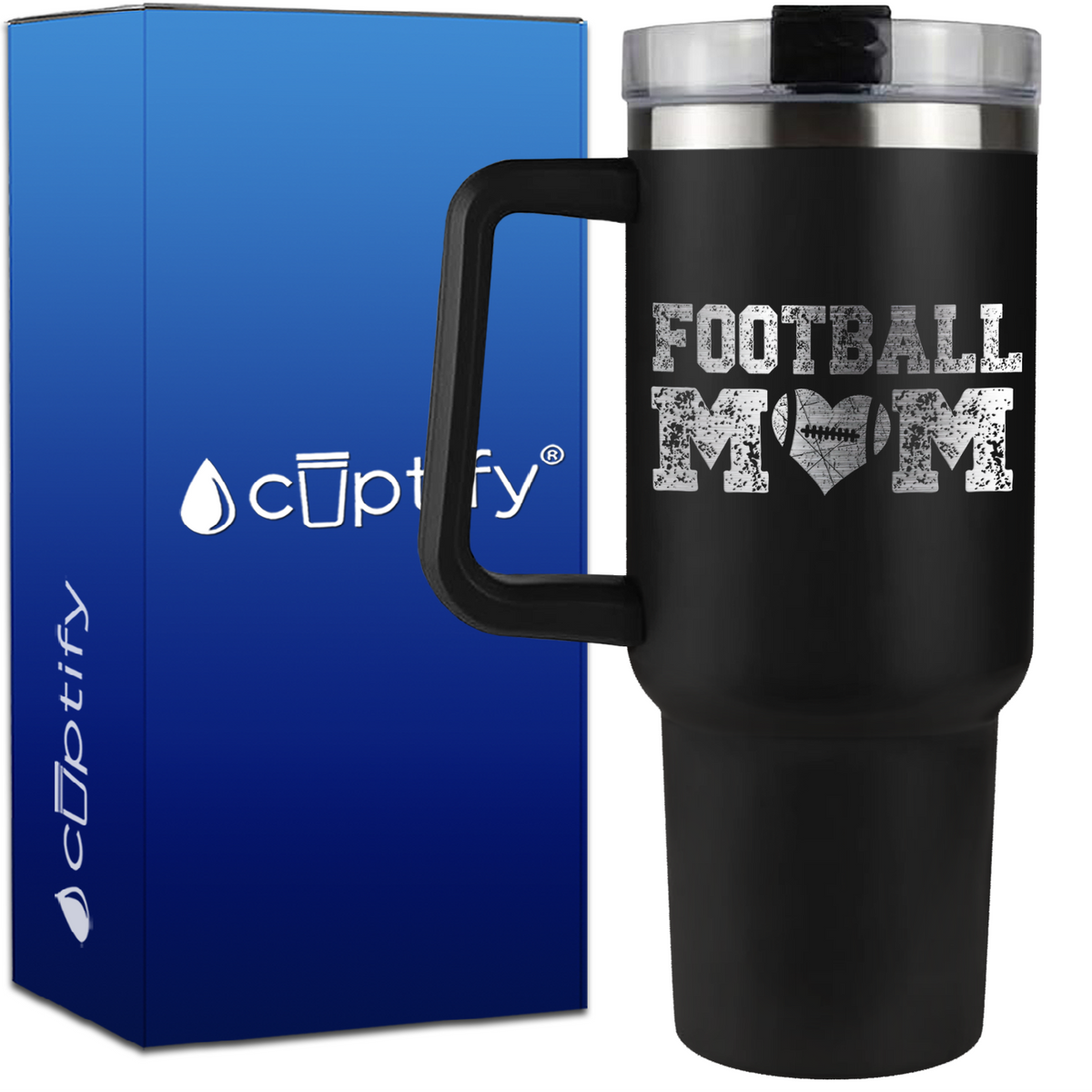 Football Mom Distressed on 40oz Football Traveler Mug