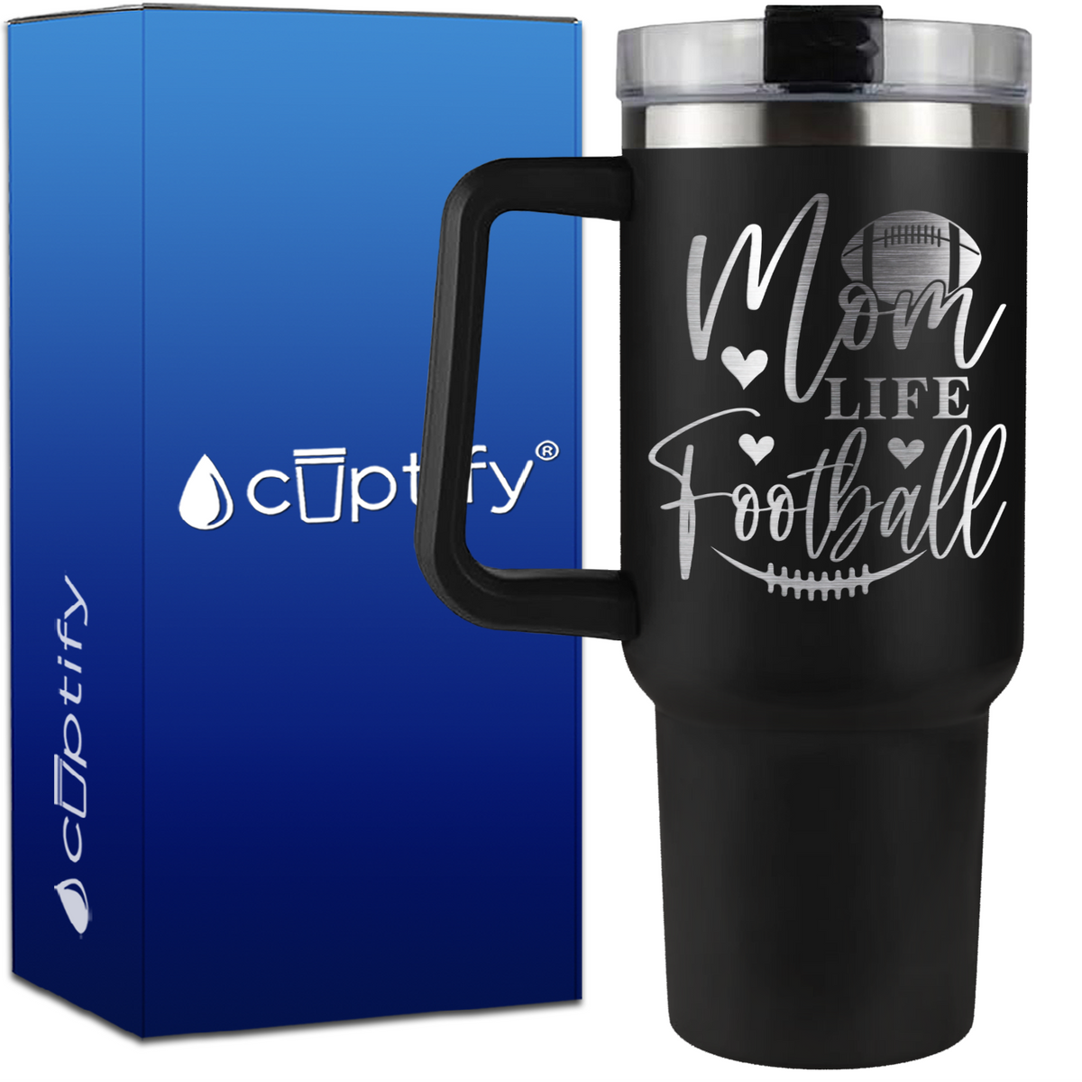Mom Life Football on 40oz Football Traveler Mug