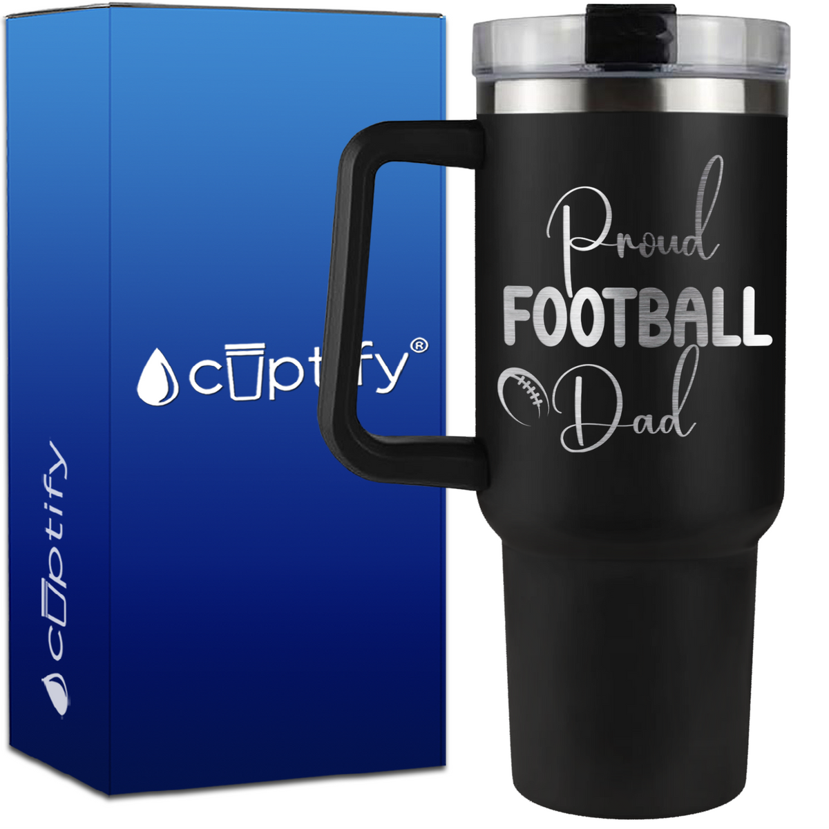 Proud Football Dad on 40oz Football Traveler Mug
