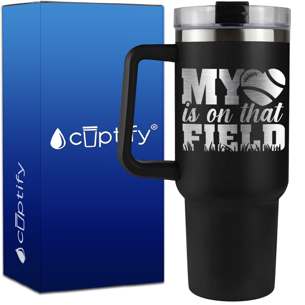 My Heart is on That Field Football on 40oz Football Traveler Mug