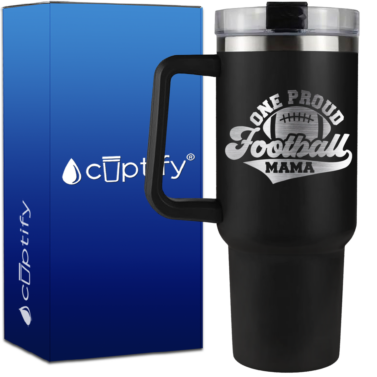 One Proud Football Mama on 40oz Football Traveler Mug
