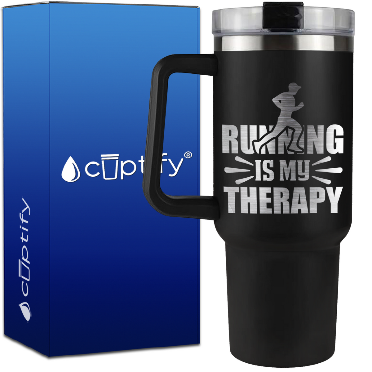 Running is my Therapy on 40oz Running Traveler Mug