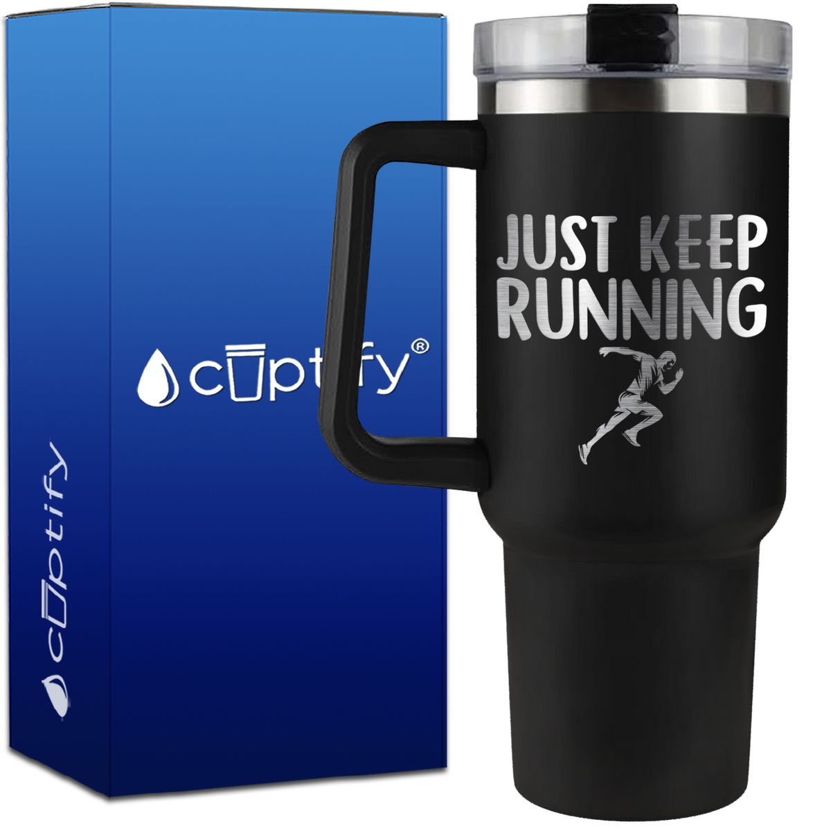 Just Keep Running Man Silhoutte on 40oz Running Traveler Mug
