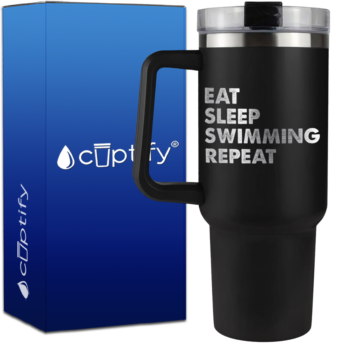 Eat Sleep Swimming Repeat on 40oz Swimming Traveler Mug