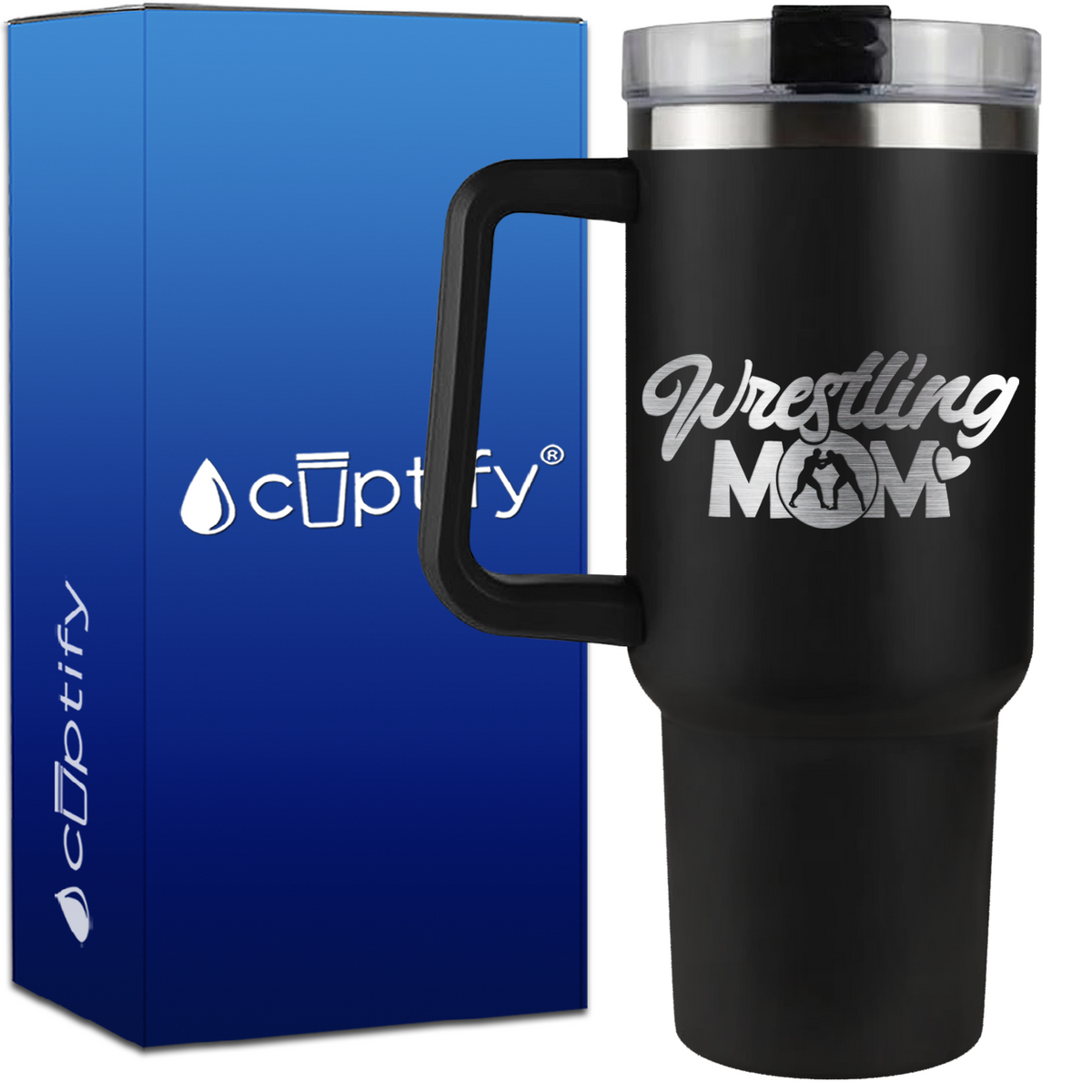 Wrestling Mom Silhouettes on 40oz Wrestling Traveler Mug