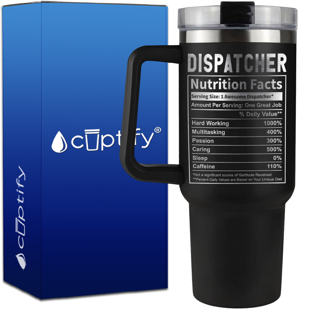 Dispatcher Nutrition Facts on 40oz Dispatcher Traveler Mug