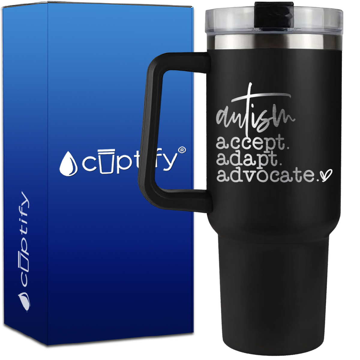 Autism Accept Adapt Advocate on 40oz Autism Traveler Mug