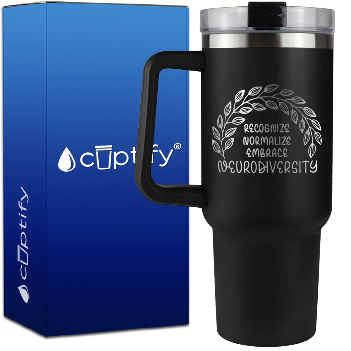 Recognize Normalize Embrace Neurodiversity on 40oz Autism Traveler Mug