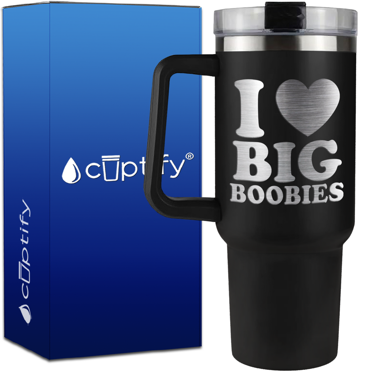 I Heart Big Boobies on 40oz Funny Traveler Mug
