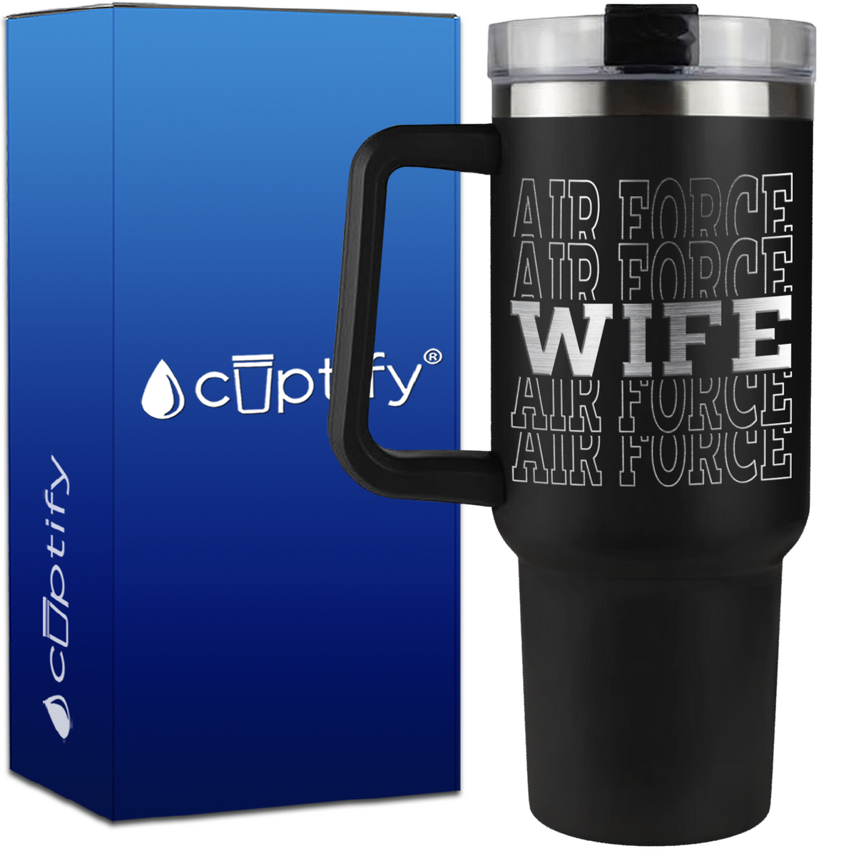 Air Force Wife Word Art on 40oz Traveler Mug