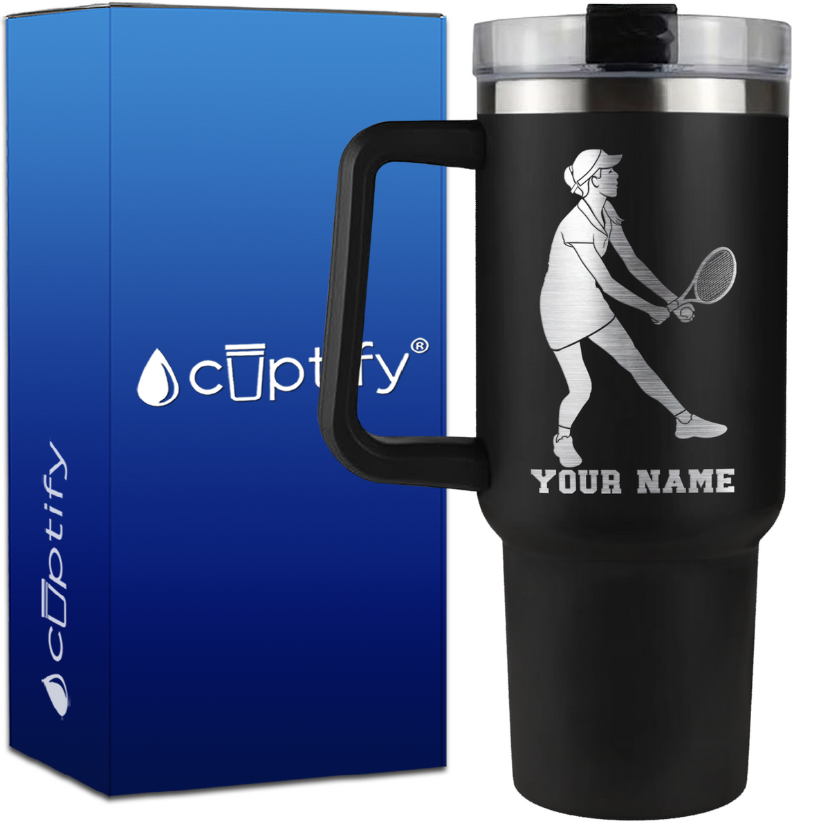 Personalized Female Tennis Player on 40oz Tennis Traveler Mug