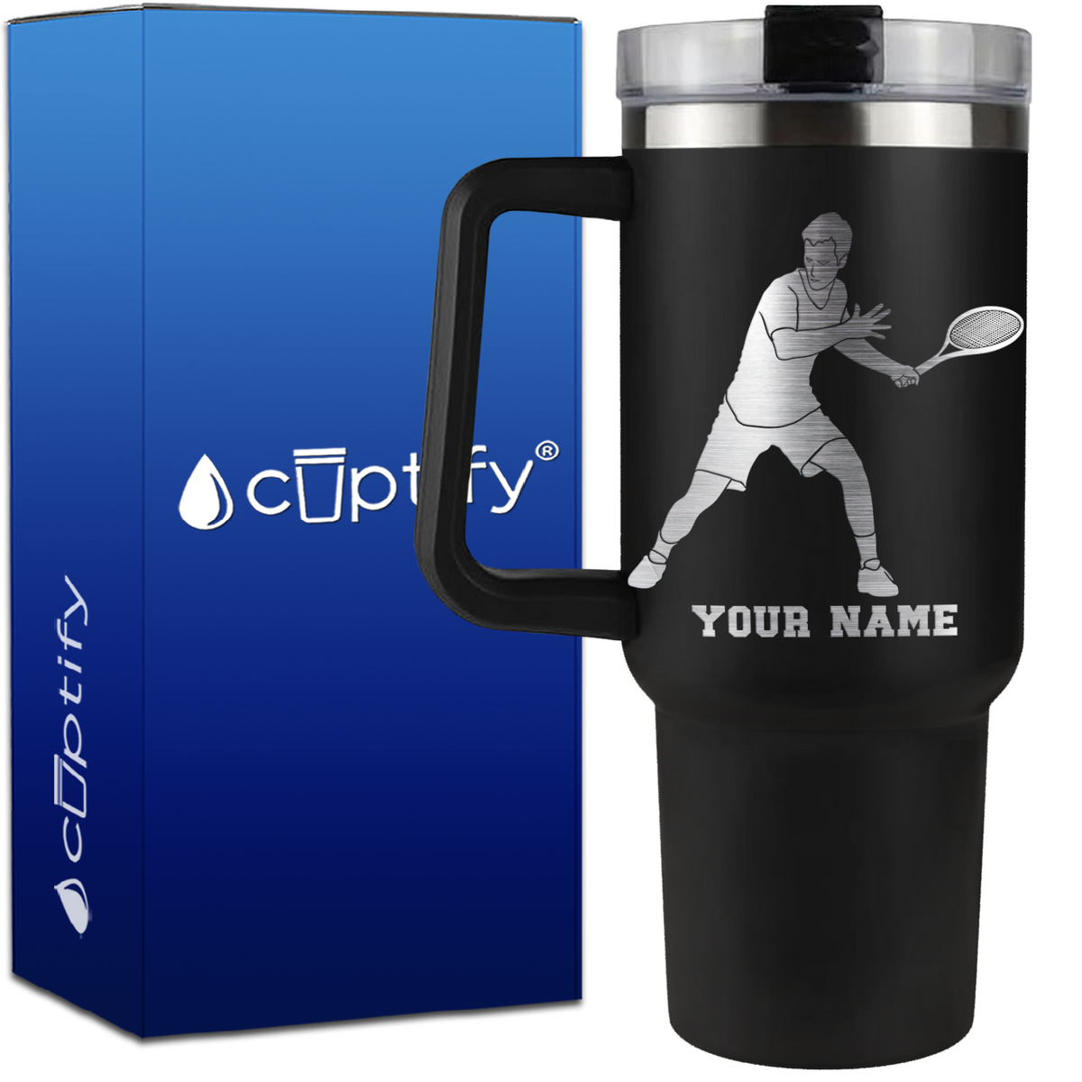 Personalized Male Tennis Player on 40oz Tennis Traveler Mug