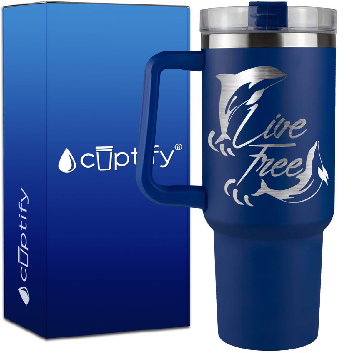 Dolphins Live Free on 40oz Beach Life Traveler Mug