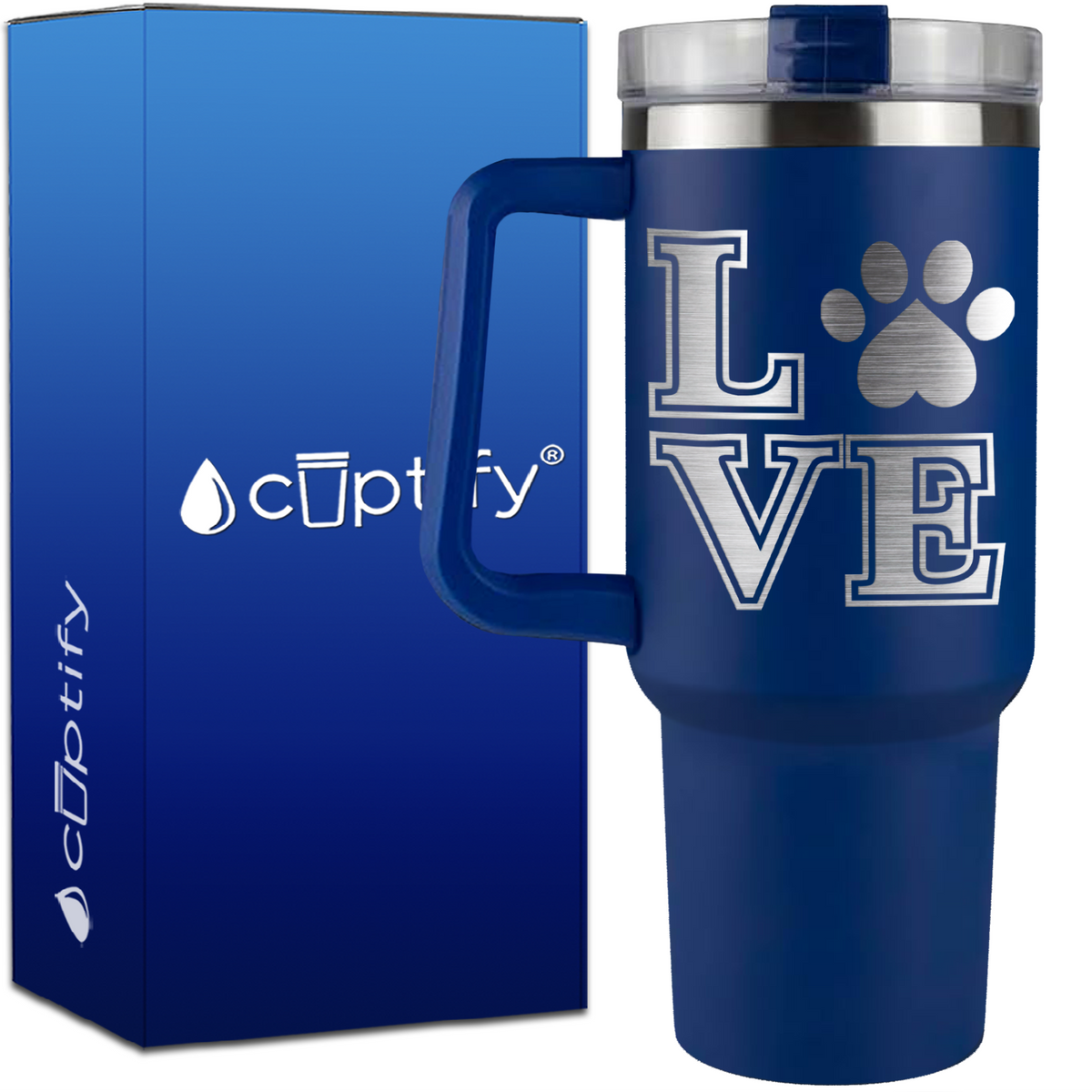 Love Dogs Paw Print on 40oz Traveler Mug